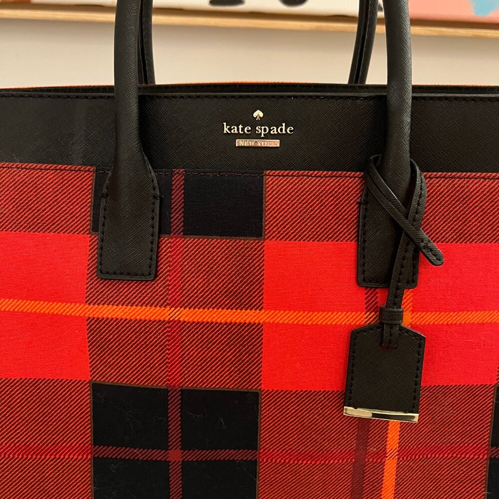 NWOT RARE ♠️ Kate Spade ♠️ Cameron Street Candace Satchel Purse -Red/Black Plaid - Picture 4 of 10